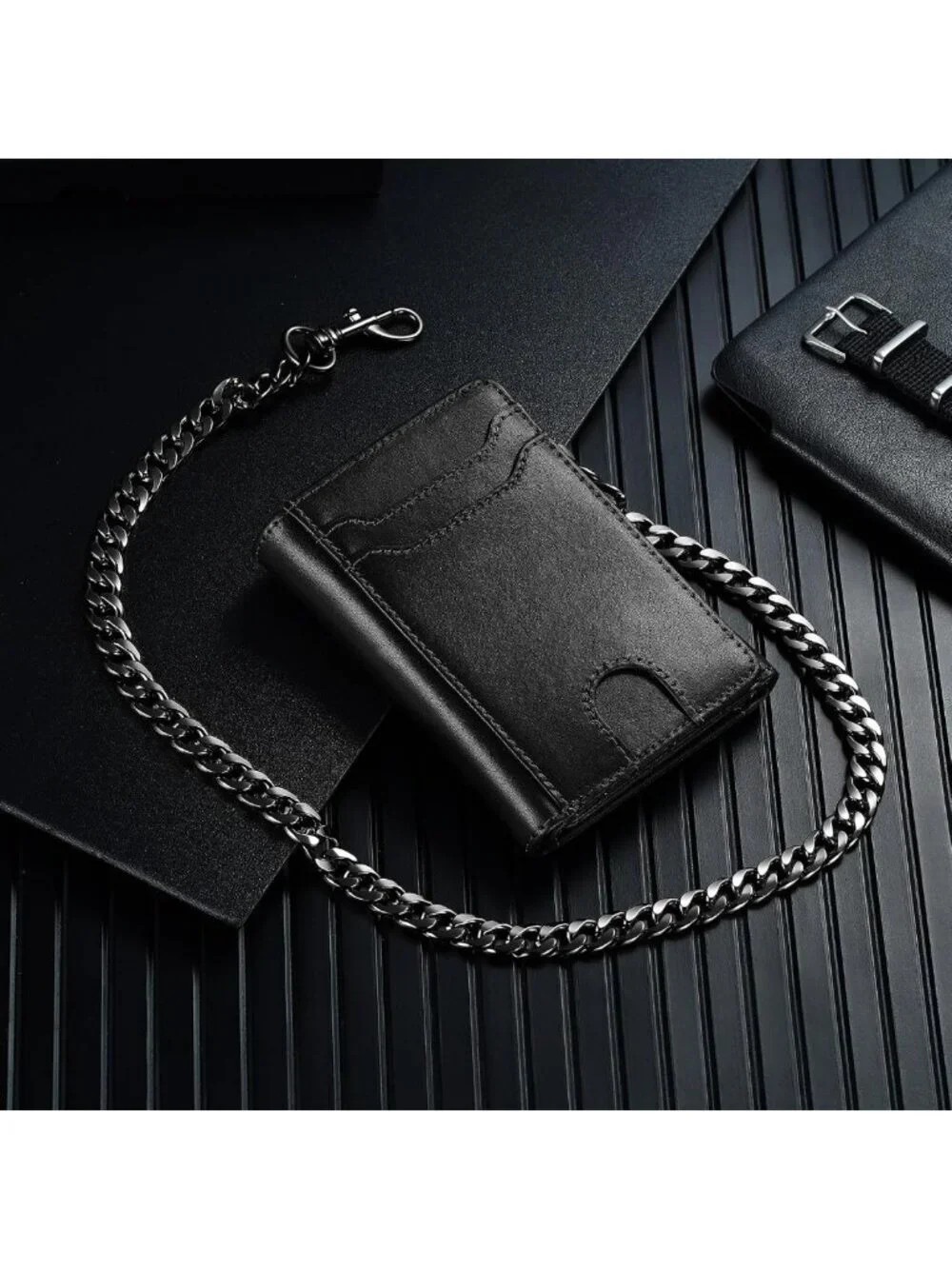 Genuine Leather Trifold Wallet for Men | RFID Blocking, Chain, Zipper Coin